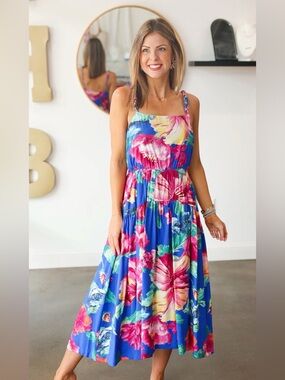 NWT Skies Are Blue Maxi Floral Dress Braided Spaghetti Straps Square Neck Medium